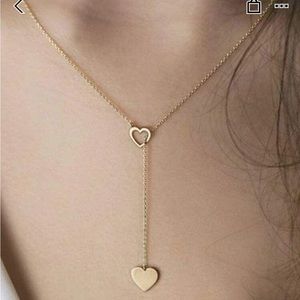 NWT lariat y heart necklace yellow gold color dainty material stainless steel